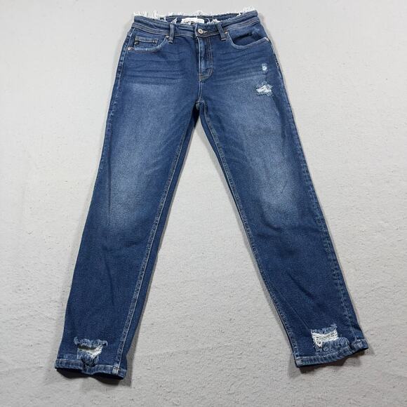 KanCan High Rise Distressed Jeans Women 26‎ Button Fly Raw Hem Exclusive Fit - Picture 1 of 11